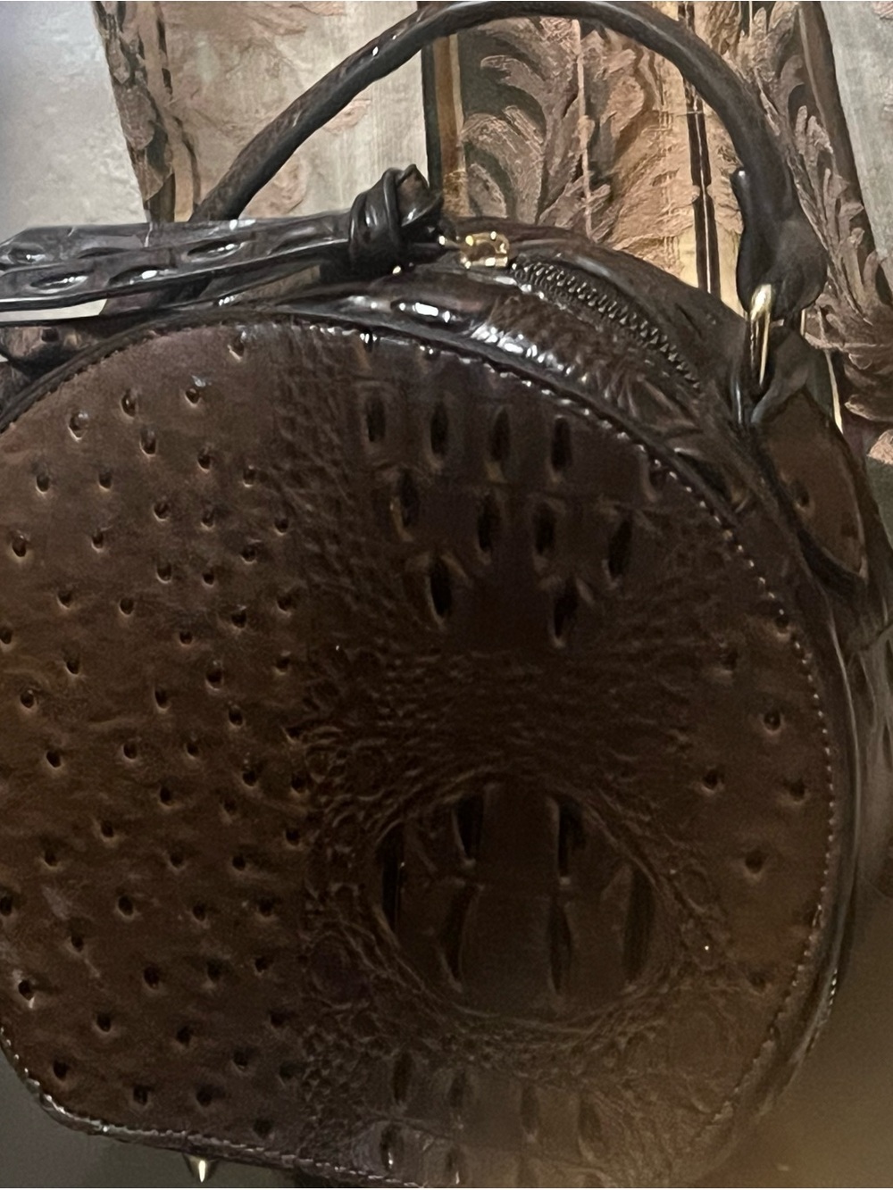 Round Mini Handbag in Dark Brown Croc-Embossed Leather
